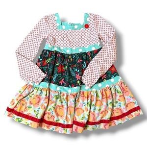 Matilda Jane Girls Size 8 Floral Print Long Sleeve Dress Red Green‎ Blue